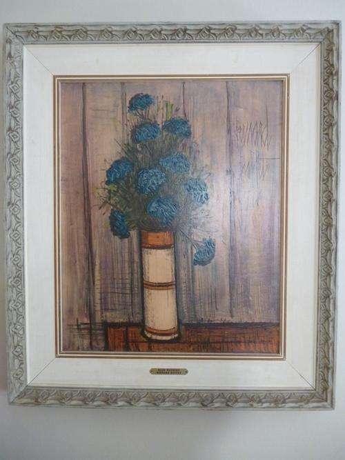 Bernard Buffet Blue Bouquet. Excellent Frame, Brass Plaque. On canvas. Looks like the original!